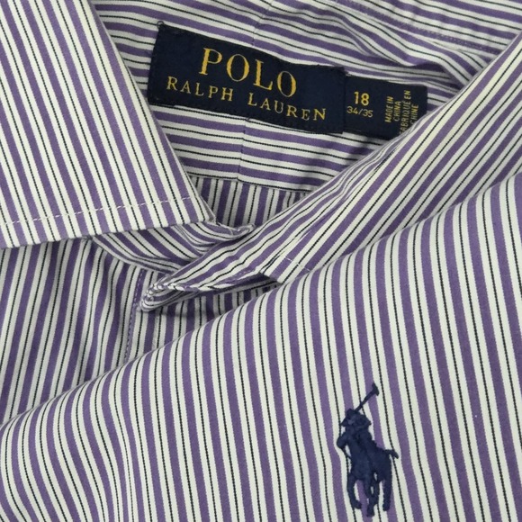 Polo Ralph Lauren Other - Polo Ralph Lauren Button Shirt Men's 18 34-35 Purple Stripe Pony‎ Oxford Preppy